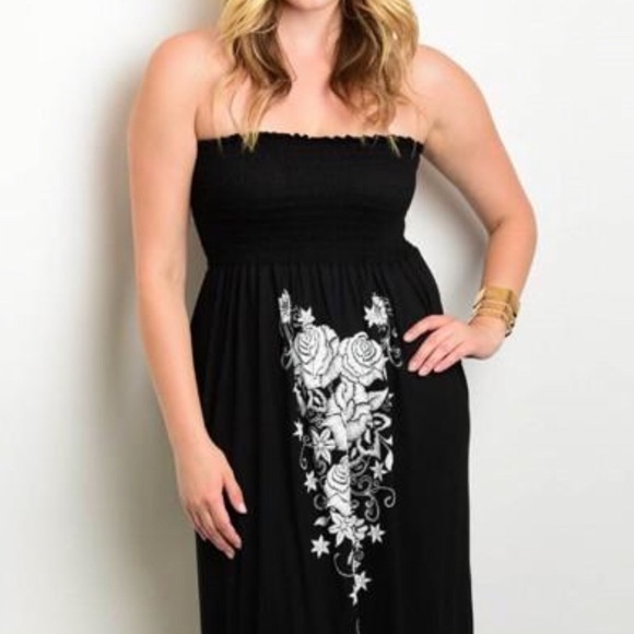 1X 1XL Plus Size Floral Print Smocked Maxi Dress - Picture 3 of 6